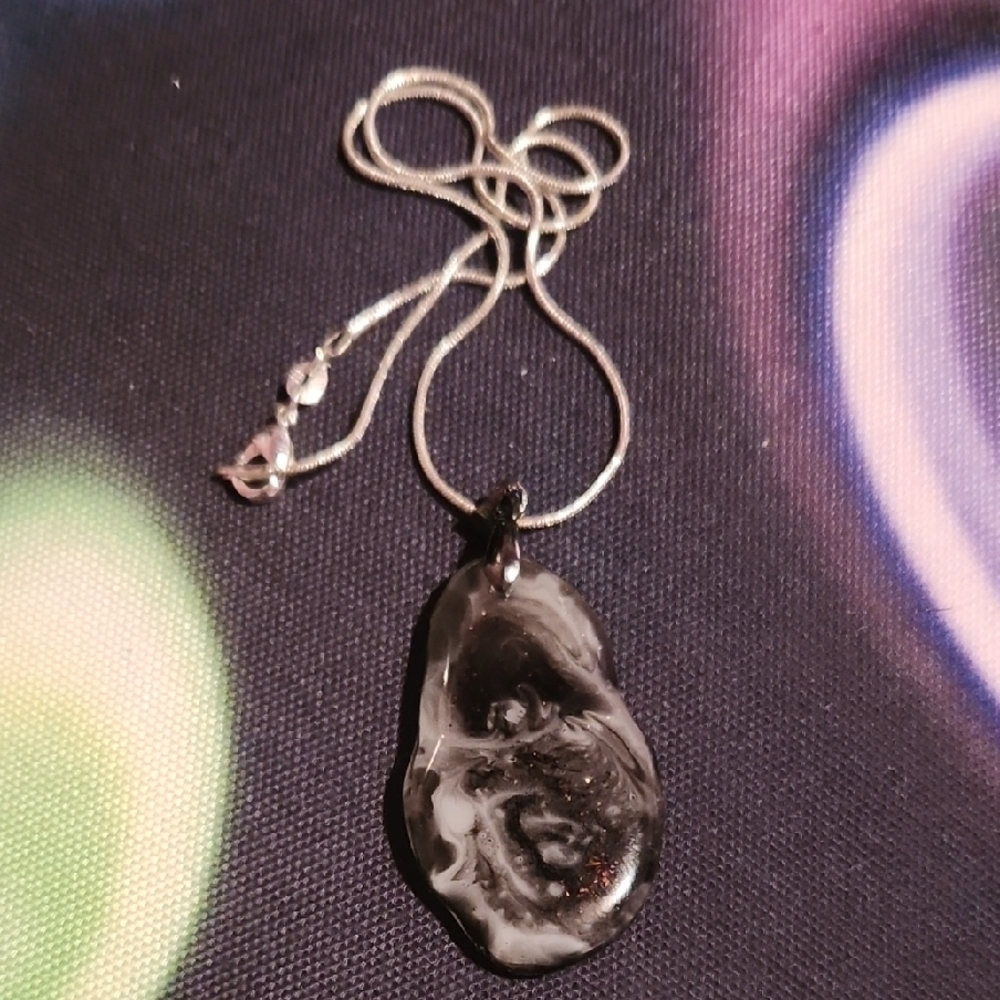 Black and White Pendant Sterling Silver Necklace